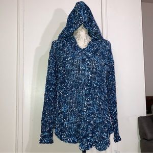 Open Knit Chunky Knit Loose Knit Blue Chenille Pullover Hoodie